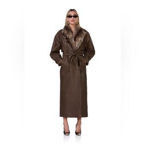 AFRM Brown Trench Coat with Fur Collar